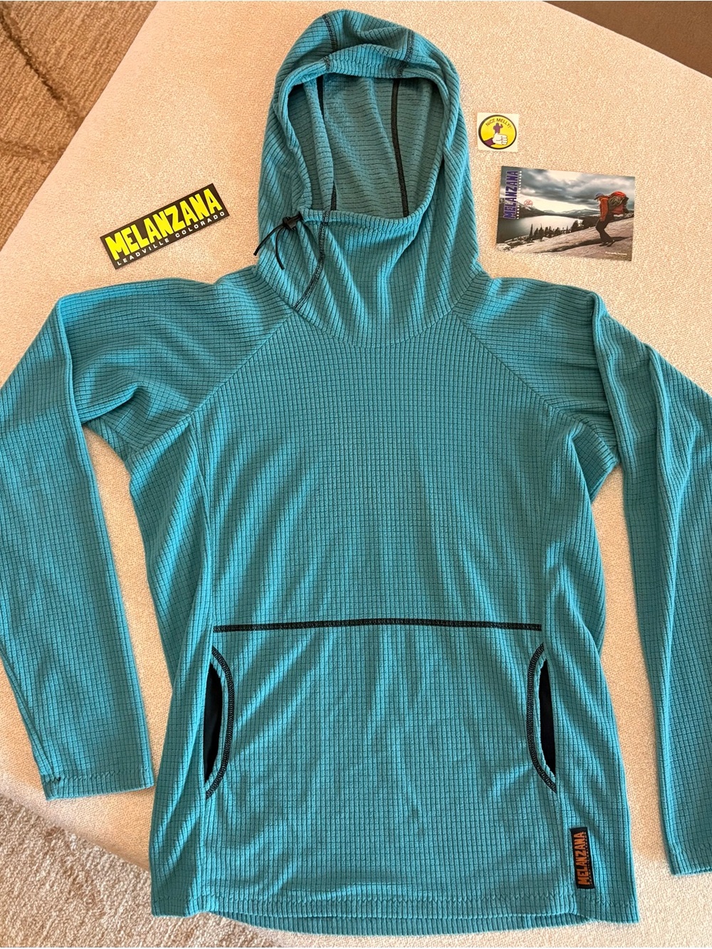 Melanzana Men’s Micro Grid Hoodie V2 in Teal Blue